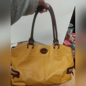 Robert Dice Pebbled Leather Mustard Yellow Large Satchel Bag